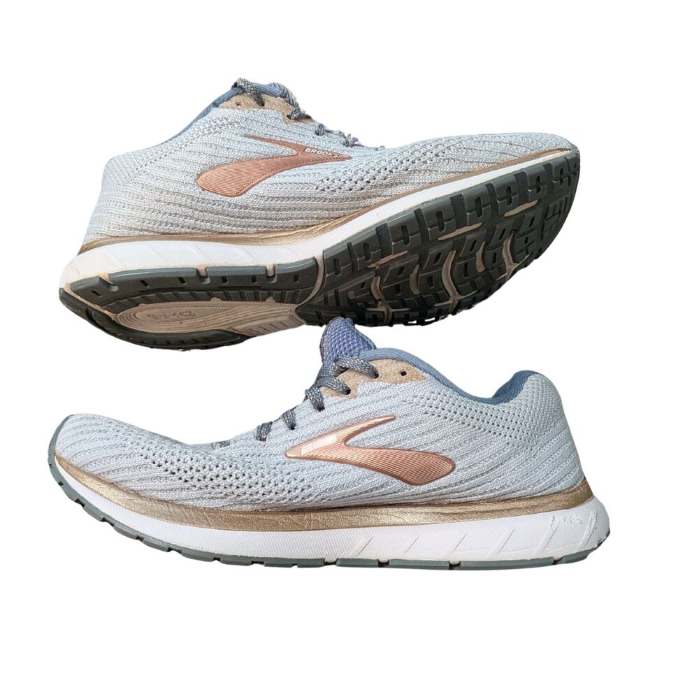 👟 Brooks Revel 3 Grey Rose Gold Metallic Knit Running Shoes Sneakers Size 6.5